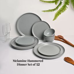 Pack of 12 Melamin Grey Melamine Dinner Set of 12 Pcs - 4 Full & 4 Quarter Plates + 4 Soup Bowls Dinner Set-3