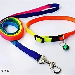 Multicolore Rainbow Collar and Leash Set with Bell for Extra Small ,Puppies Cats Dog & Cat Collar & Leash-14
