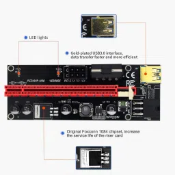 Nextar VER 009S Riser Cable Black PCIE Riser 1X to 16X Graphics Extension for GPU Mining Powered Riser Adapter Card, 60cm USB 3.0 Cable, 4 Solid Capacitors, Two 6PIN & Molex 3 Power Options(Pack 0f 2) GDDR4 16 GB NVIDIA Chipset 64 bit 120 MHz Graphics Card image 2