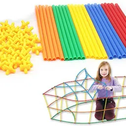 pulsbery Plastic Useful Colorful Straw Building Blocks for Kids-200 Piece image 5