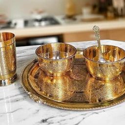 Pack of 5 Brass Floral Thali Set/Dinner ser Luxury Spoon Restaurant Ware/Home/Hotel Dinner Set-image-4