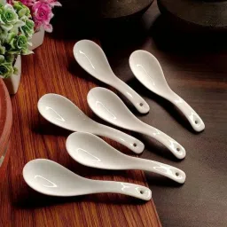 Ceremic Soup spoon (13.5 cm) White, Desserts Spoon Set Disposable Ceramic Soup Spoon Set-image-0