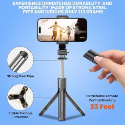 Mobibucket Portable Selfie Stick Tripod with Attached Flash Light and Bluetooth Remote Bluetooth Selfie Stick image 5