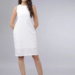 Women A-line White Knee Length Dress-image-51
