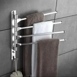 Aluminium 4-Arm Bathroom Swing Hanger Towel Rack/Holder for Bathroom/Towel Stand/Bathroom Accessories(Silver) 13.77 inch 4 Bar Towel Rod-image-20