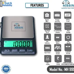 NIBBIN Electronic DIGITAL Scale,MH-999 (600 gram x 0.01 Gram) Digital Jewellery Weighing Scale, Gold & Silver Ornaments Weight Measuring Machine Portable Weighing Scale for homes and professionals Weighing Scale ,(RT-S1) Weighing Scale (Black) Weighing Scale image 4
