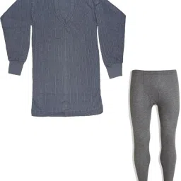 ALFA Quilted Winter innerwear Charcoal Melangeset Men Top - Pyjama Set Thermal-image-3