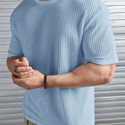 Men Self Design Round Neck Polyester Blue T-Shirt-image-35