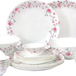 Pack of 27 Opalware present IMPERIAL Rose Fantasy Dinner Set of 27 pcs {{Dinner plate 11"(6 pcs) || Quarter plate (6 pcs) || Oval platter (1 Pcs) || Veg bowl (6 Pcs) || Soup Bowl (6 pcs) || Serving bowl medium (2 Pcs)}} Dinner Set-14