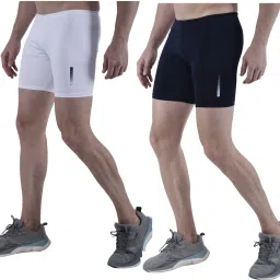 Solid Men White, Dark Blue Tights-image-24