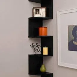 Zigzag Corner Wall Mount Shelf Unit/Racks and Shelves/Wall Shelf/Book Shelf/Wall Decoration Wooden Wall Shelf (Number of Shelves - 5 Black) MDF (Medium Density Fiber) Wall Shelf-image-2