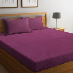 hosta homes Purple Striped 300 TC Cotton Blend King Sized Bed Sheets with 2 Pillow Covers-picture-3