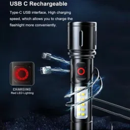 Metal Led Long Range 1000 Meter High Power Zoomable & Type-C 8 hrs Torch Emergency Light-5