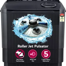 11 kg 5 Star with Roller Jet Pulsator with Soak,� Wind Jet Dry and Rat Away, 8 Kg (Spin Tub Capacity) Semi Automatic Top Load Black-3