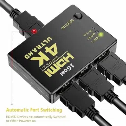 BALRAMA 3 Way HDMI Switch 3x1 with Remote Control 3 Port HDMI Splitter 3 Port IN 1 ONE USB Adapter image 3