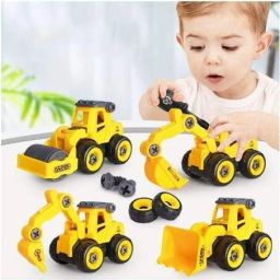 Toy Vehicles Set of 4 DIY Construction Trucks with 1 Screwdriver Toy For Kids-4