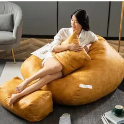 4XL Premium Imported Soft Vegan Leather Bean Bag with Rectangular Footrest & Cushion Bean Bag Chair With Bean Filling-0