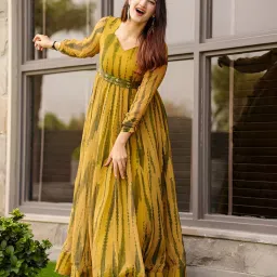 Printed, Self Design, Solid Georgette Stitched Anarkali Gown-image-21