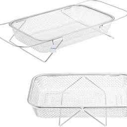 Pack of 2 Mesh Strainer With Stand and Handle 2-in-One Fruit Basket | Silver Stainless Steel Fruit & Vegetable Basket-image-8