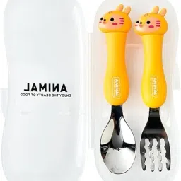 Kids Spoon & Fork Set with Travel Case, Random Design Stainless Steel Cutlery Set-image-62