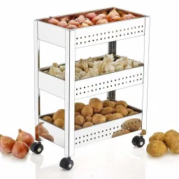By Firewave® Stainless Steel 3 Tier Kitchen Trolley Vegetable Basket for Kitchen Stainless Steel Kitchen Trolley-image-4
