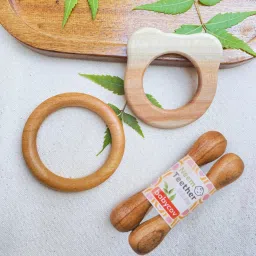 Natural Neem Wood Teether sets for 3+ Months Baby (Set of 4) Teether-image-7