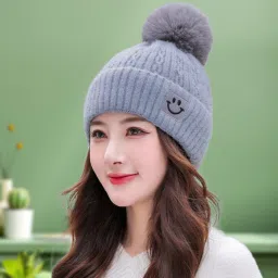 Winter Woolen Warm Beanie (Fur Inside Soft Pompom on top) Winter caps for Women Beanie-image-29