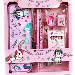 unicorn cartoon multicolor unicorn designed stationery multi Art Metal Pencil Box-picture-18