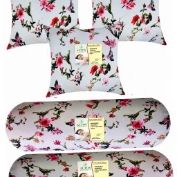 Combo Set Of 3 Cushion And 2 Microfibre Floral Bolster Pack of 5-image-78
