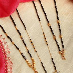 ZENEME Set Of 3 Gold-Plated & Black AD-Studded & Beaded Mangalsutra-image-27