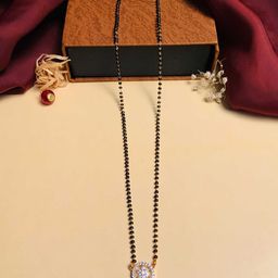 ABDESIGNS Gold-Plated American Diamond Studded & Beaded Mangalsutra-3