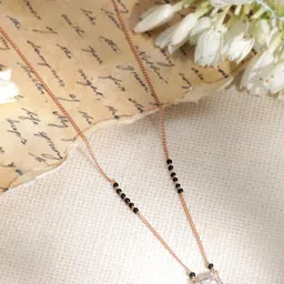 Rubans Women Rose Gold Plated CZ Stone Studded Black Beads Mangalsutra-40
