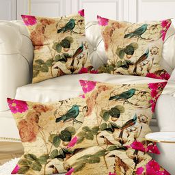 BIANCA Beige & Magenta Set of 5 Abstract Square Cushion Covers-46