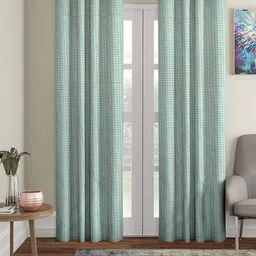BLANC9 Green & Orange Set of 2 Geometric Long Door Curtain-99