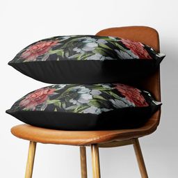 BIANCA Set Of 2 Red & Black Floral Digital Printed Square Cushion Covers-10