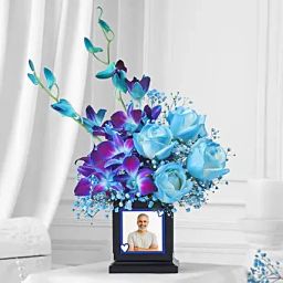 Fathers Day Blue Orchid N White Rose Desk Arrangement-67