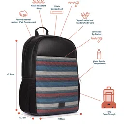 ZOUK Mysore Mosaic Striped Backpack with Compression Straps - 16 L image 5