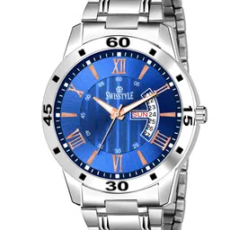 SWISSTYLE Men Blue Dial & Stainless Steel Bracelet Style Straps Analogue Watch SS-GR193-33