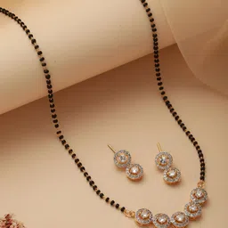 Jazz and Sizzle Gold-Plated Stone-Studded Beaded Mangalsutra With Earrings-43
