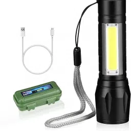 Metal Usb Rechargeable Xpe+Cob Led Zoomable Flashlight Torch Lamp 2 hrs Torch Emergency Light-image-25