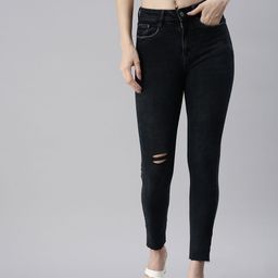 SHOWOFF Women Charcoal Slim Fit High-Rise Mildly Distressed Stretchable Jeans-image-43