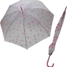 EleMart™ Polka Umbrella – Elegant White & Light Pink Stylish Monsoon Accessory Umbrella-image-4