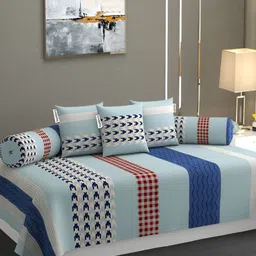 YaAkholic 6-Pcs Blue 210TC Printed Diwan Set-22