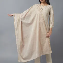 W Beige & Gold-Toned Striped Pure Cotton Dupatta-picture-8
