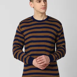 Peter England Casuals Men Brown & Black Striped Pullover-picture-28