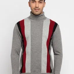 Status Quo Men Grey & Maroon Striped Pullover-image-77