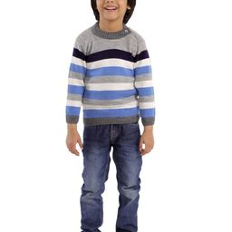 The Mom Store Boys Grey & Blue Striped Pullover-picture-36