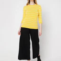 Vero Moda Women Yellow & White Striped Pullover-image-34