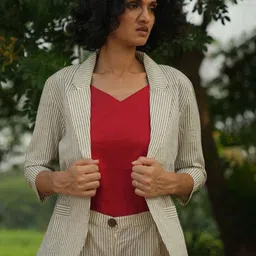 the kaatn trail Women Beige Checked Open Front Jacket-image-47