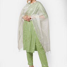 Dupatta Bazaar White & Silver-Toned Woven Design Dupatta image 2